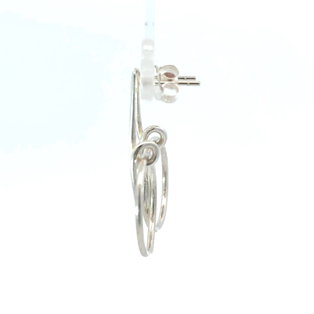 Looped wire with circle silver earrings