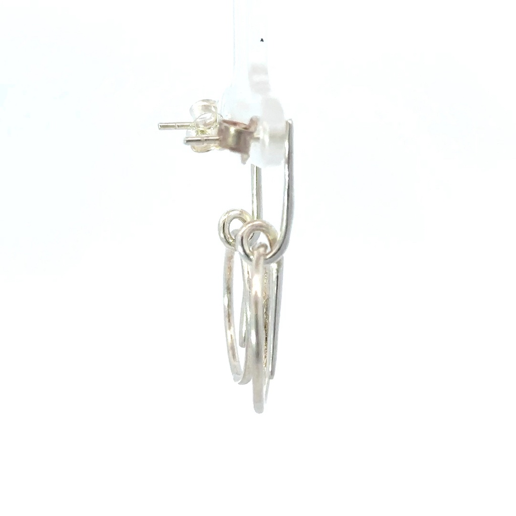 Looped wire with circle silver earrings