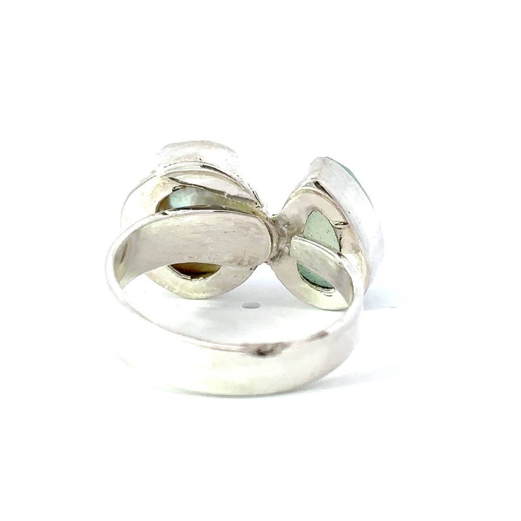 Chalcedony and freshwater pearl adjustable silver ring