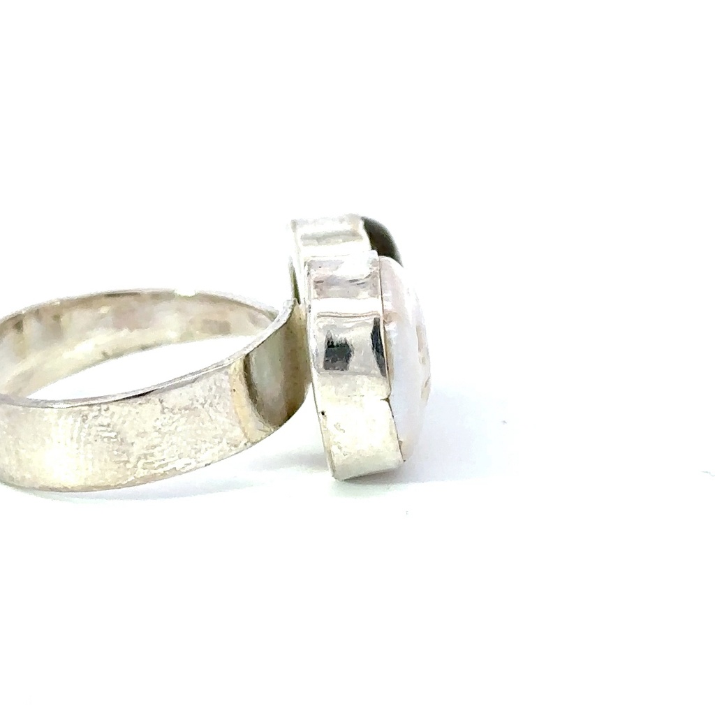 Labradorite and freshwater pearl ring in sterling silver