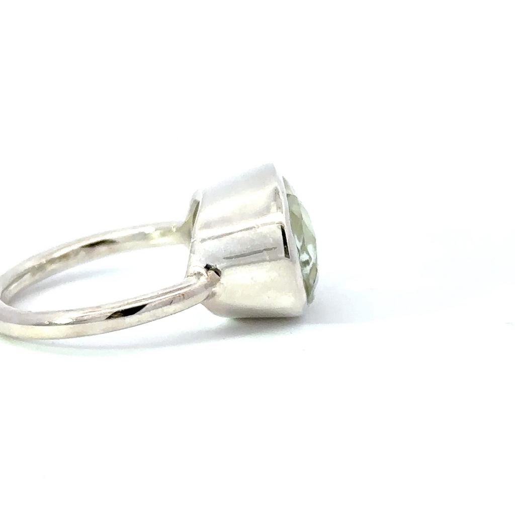 Green amethyst ring in sterling silver