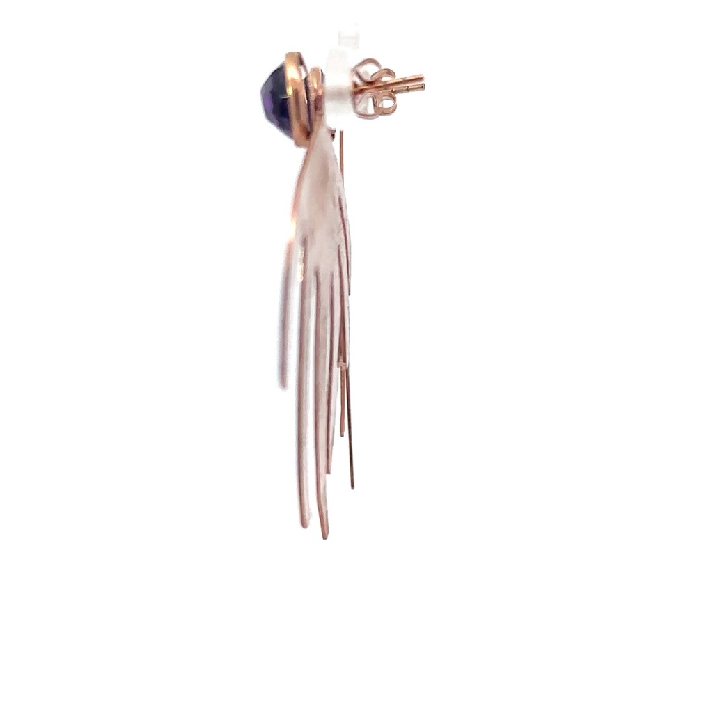 Rose gold plated brass earring with amethyst stud
