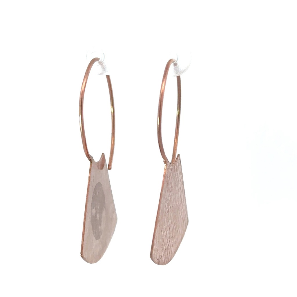Rose gold plated brass earrings with a beaten finish