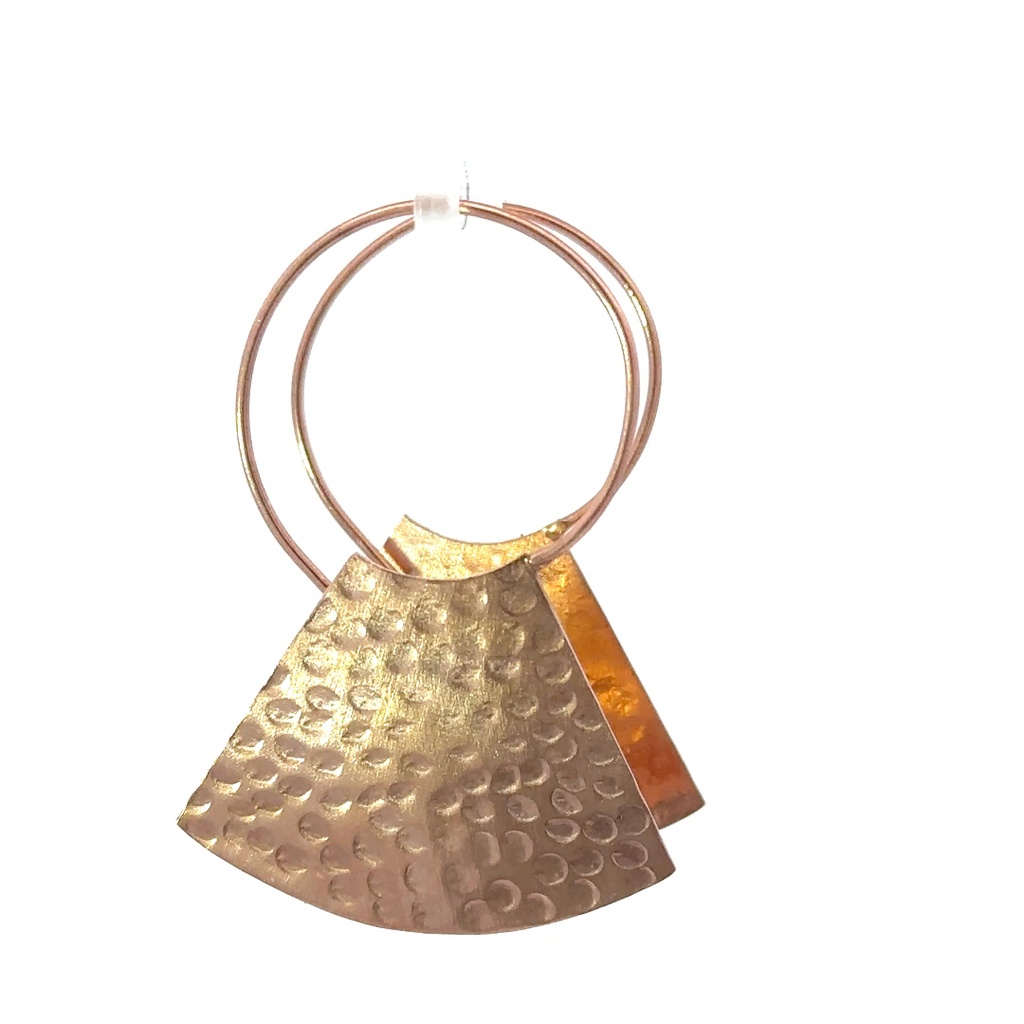 Rose gold plated brass earrings with a beaten finish