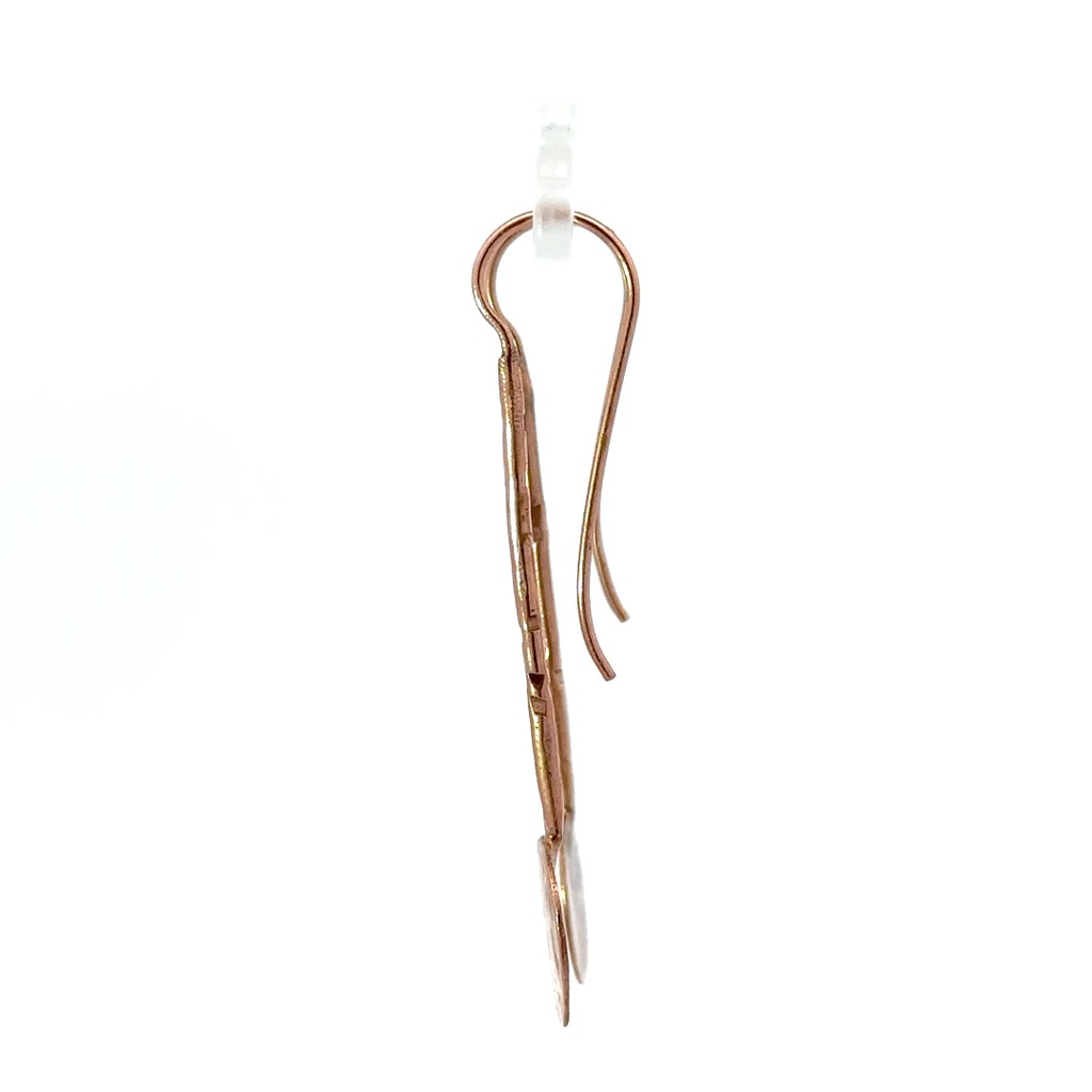 Rose gold plated disc on a long drop earrings