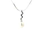 Silver pendant with squiggle and freshwater pearl drop