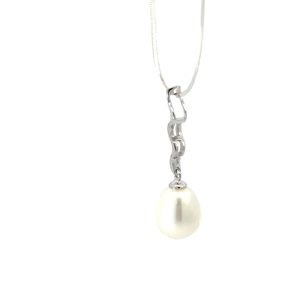 Silver pendant with squiggle and freshwater pearl drop