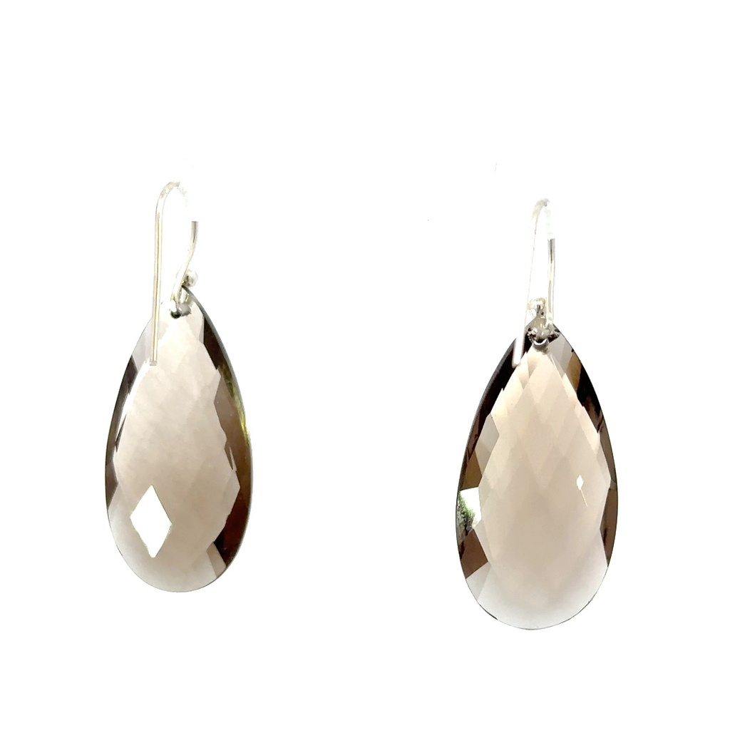 Sterling silver smoky quartz pear shaped drop earrings