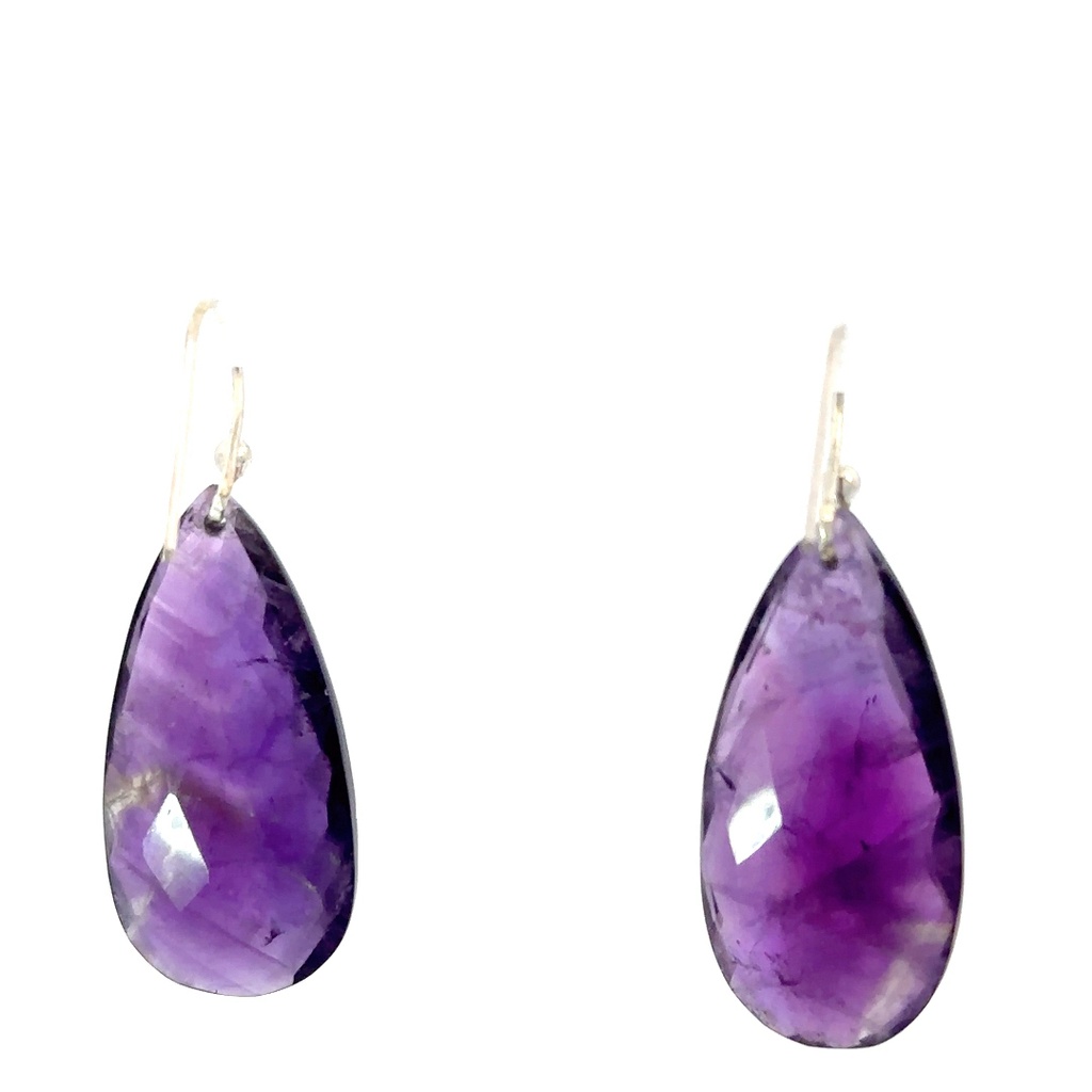 Sterling silver hooks with drop amethysts (30x15mm)