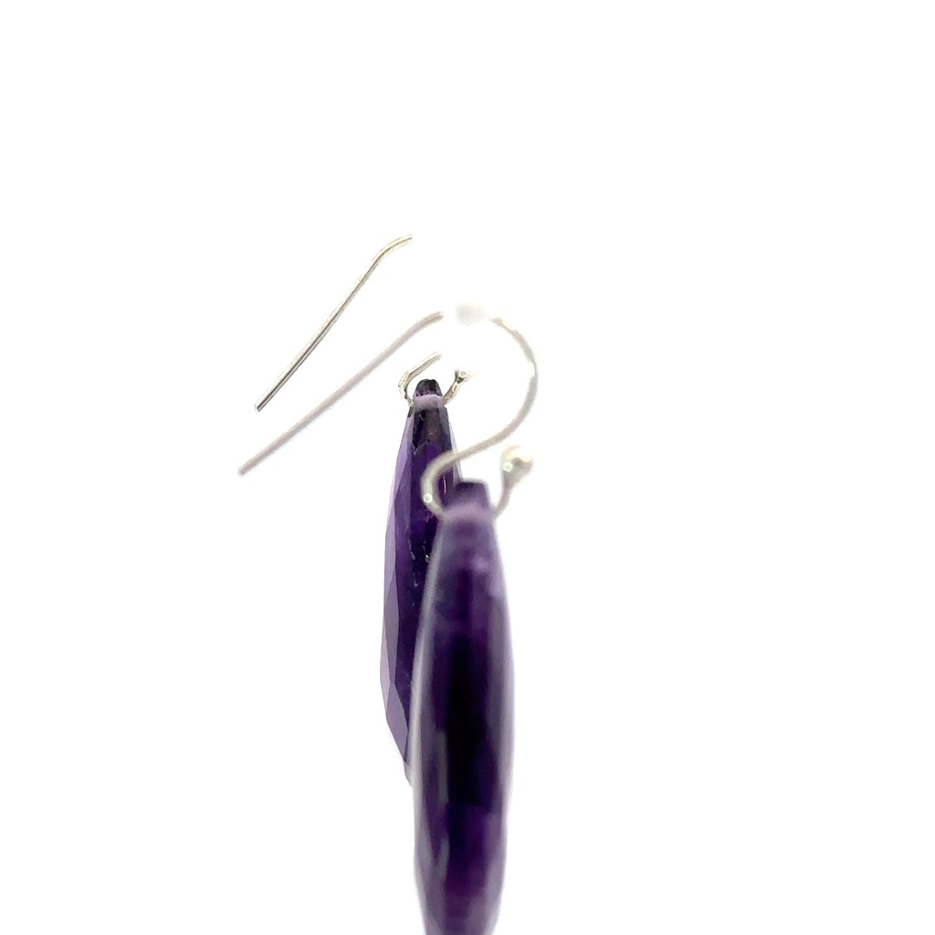Sterling silver hooks with drop amethysts (30x15mm)