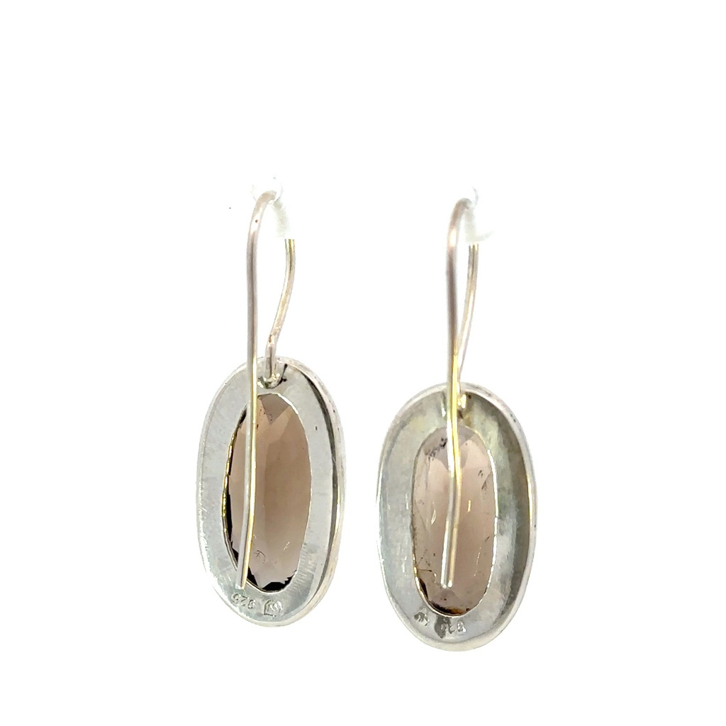 Smoky quartz drop earrings in sterling silver settings 35x13mm