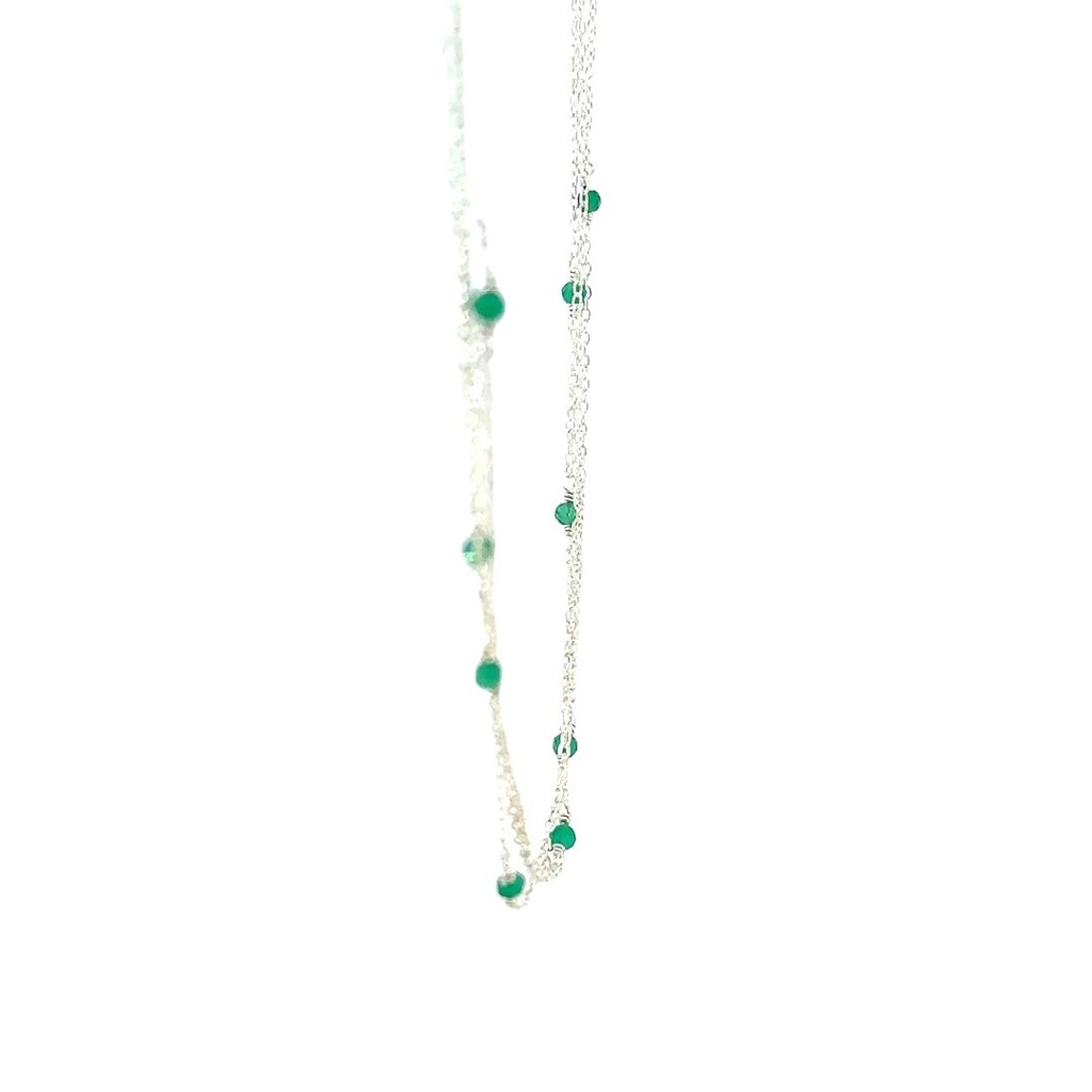 Sterling silver three strand necklace with dyed green agate