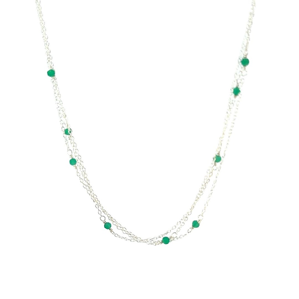 Sterling silver three strand necklace with dyed green agate