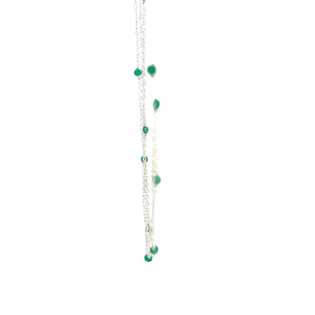 Sterling silver three strand necklace with dyed green agate