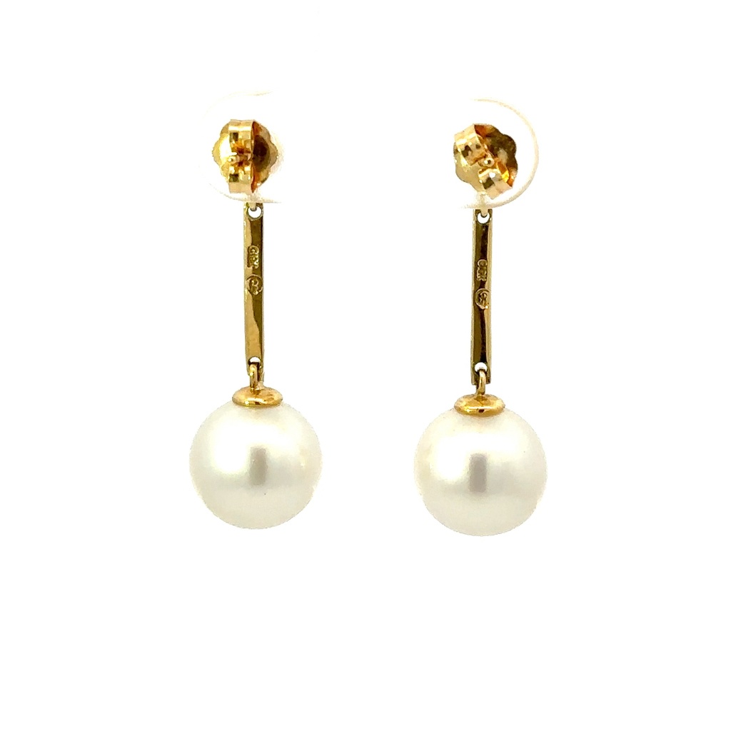 South sea pearls dropping from a ball stud and bar