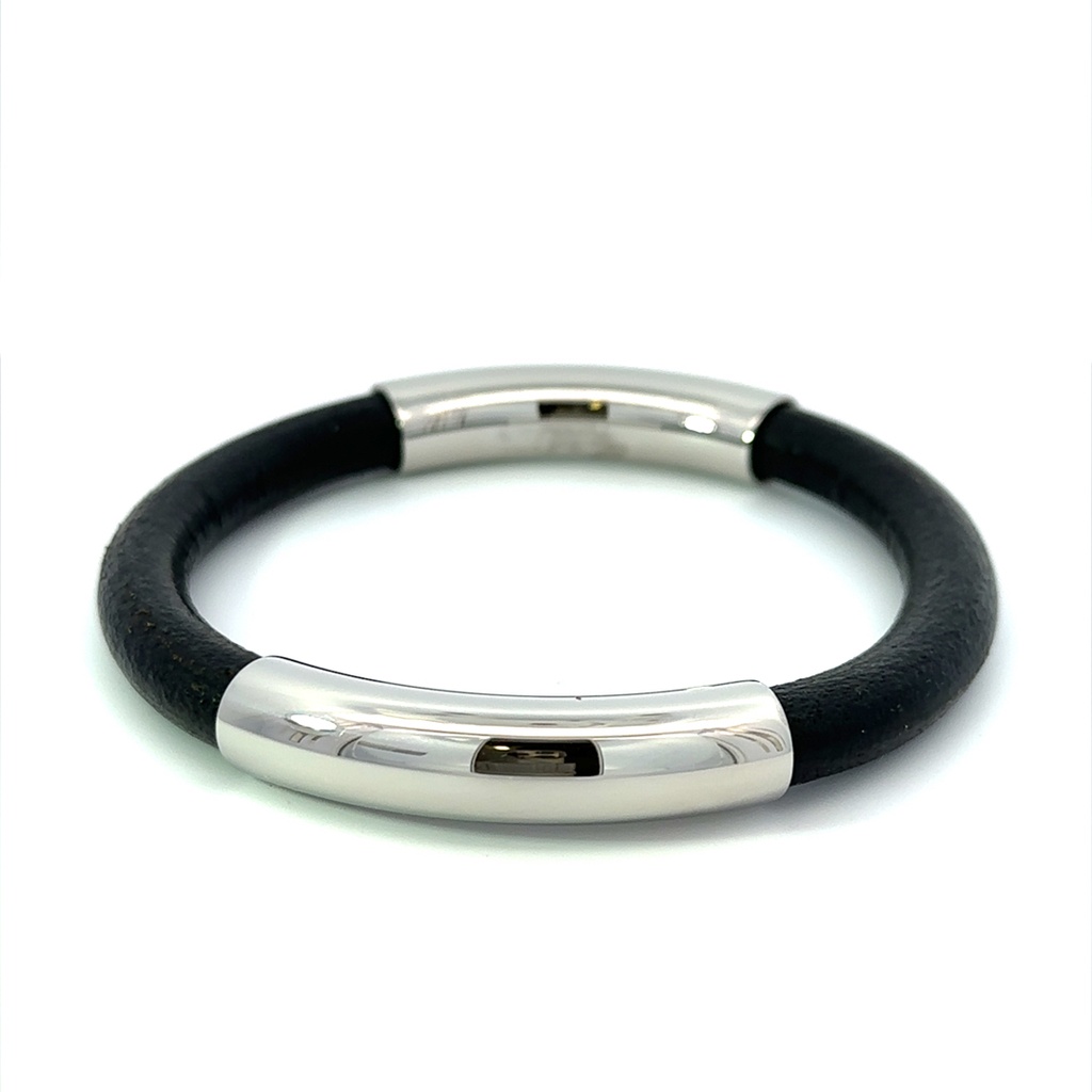 Leather and sterling silver bangle