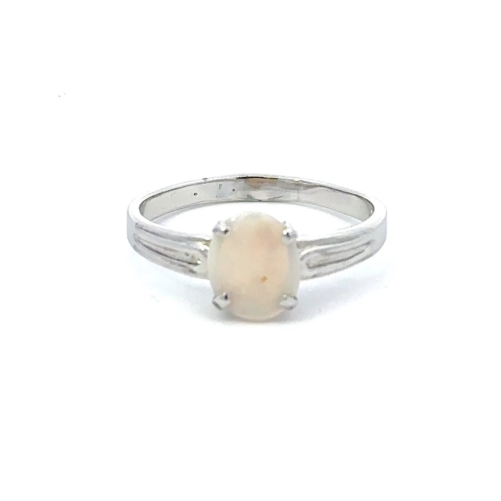 Sterling silver ring with an oval white opal