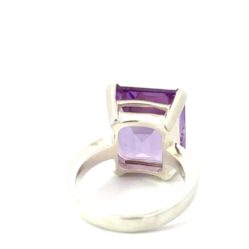 Sterling ring with a bold pastel emerald cut amethyst