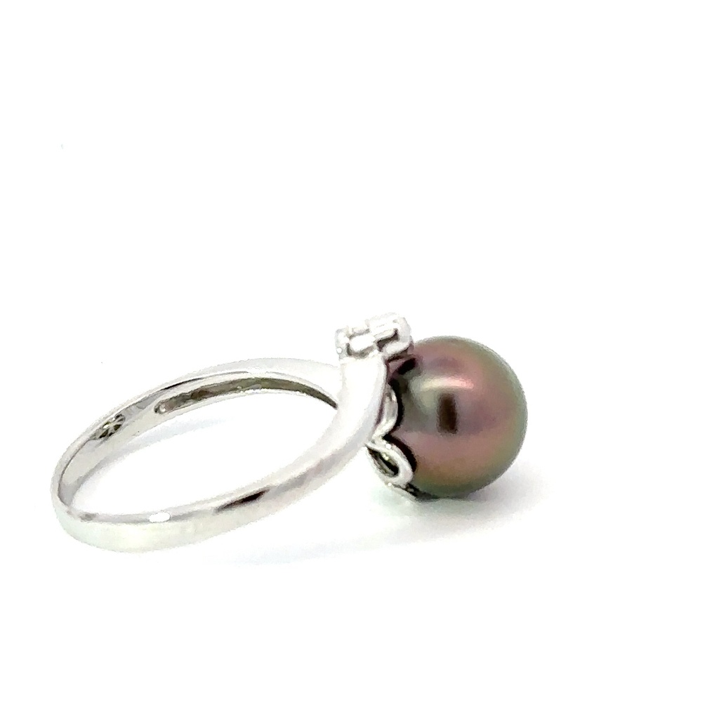 Tahitian and diamond ring in sterling silver