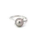 Sterling silver ring with a Tahitian pearl & diamond band that twists up to the setting