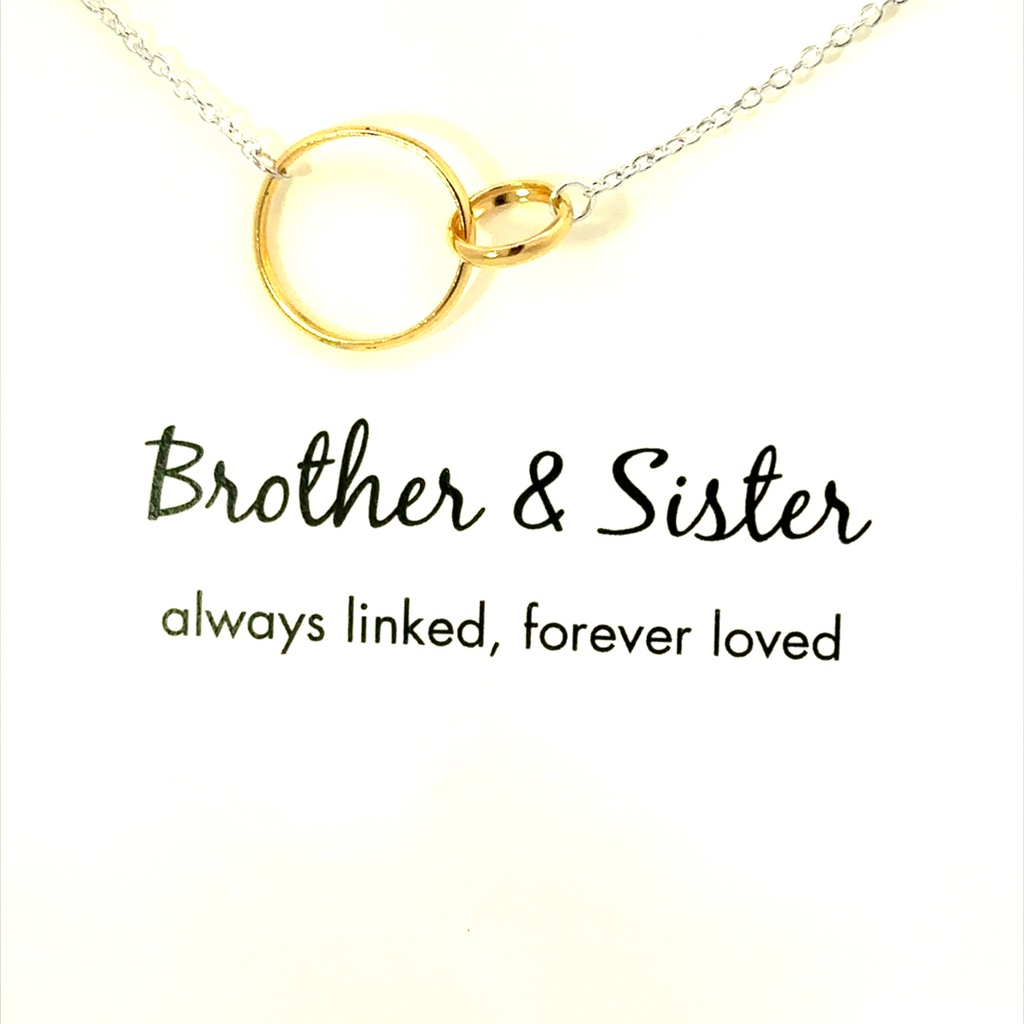 "Brother & sister always linked forever loved" sterling silver necklace with gold plated circles