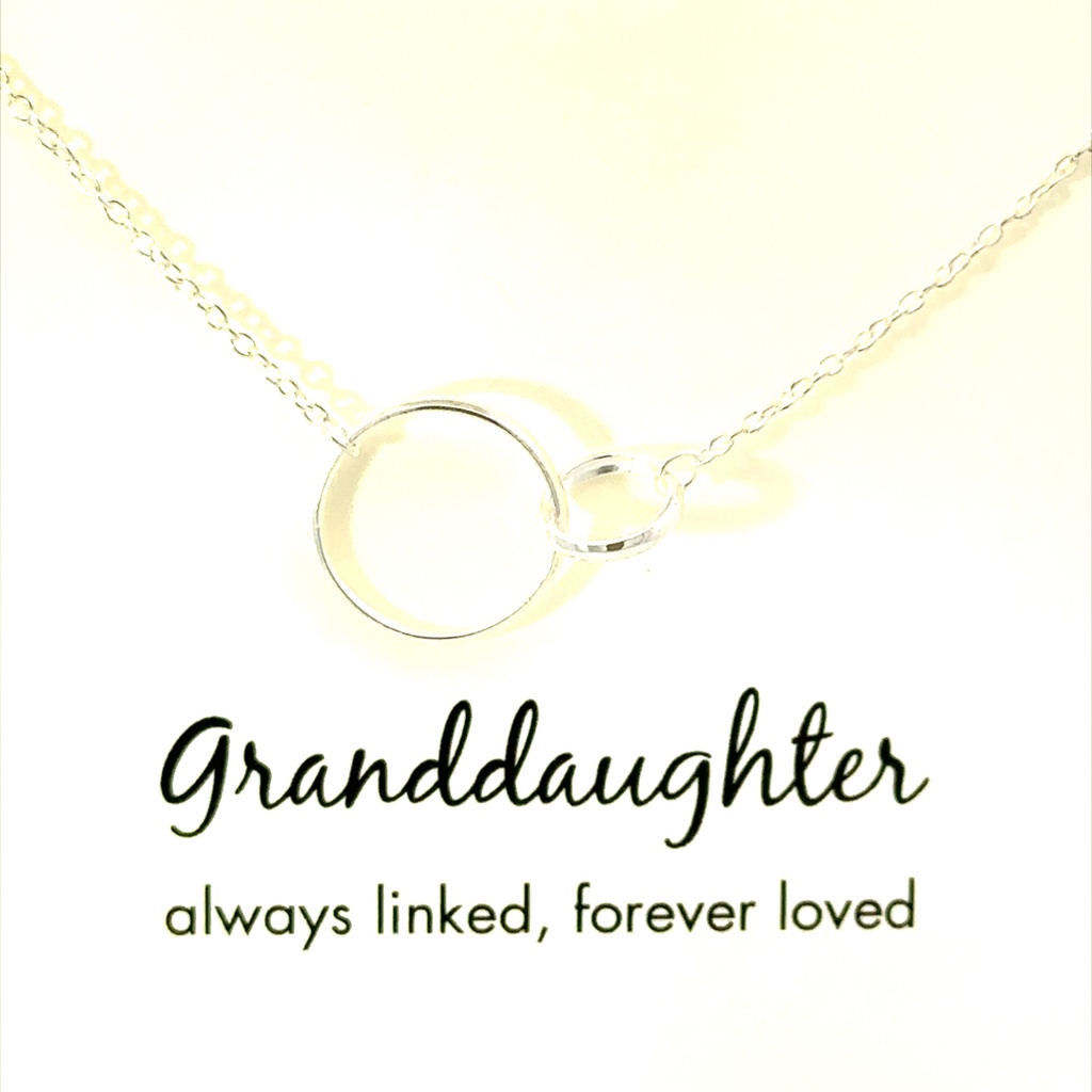"Granddaughter always linked forever loved" sterling silver necklace with interlocked circles