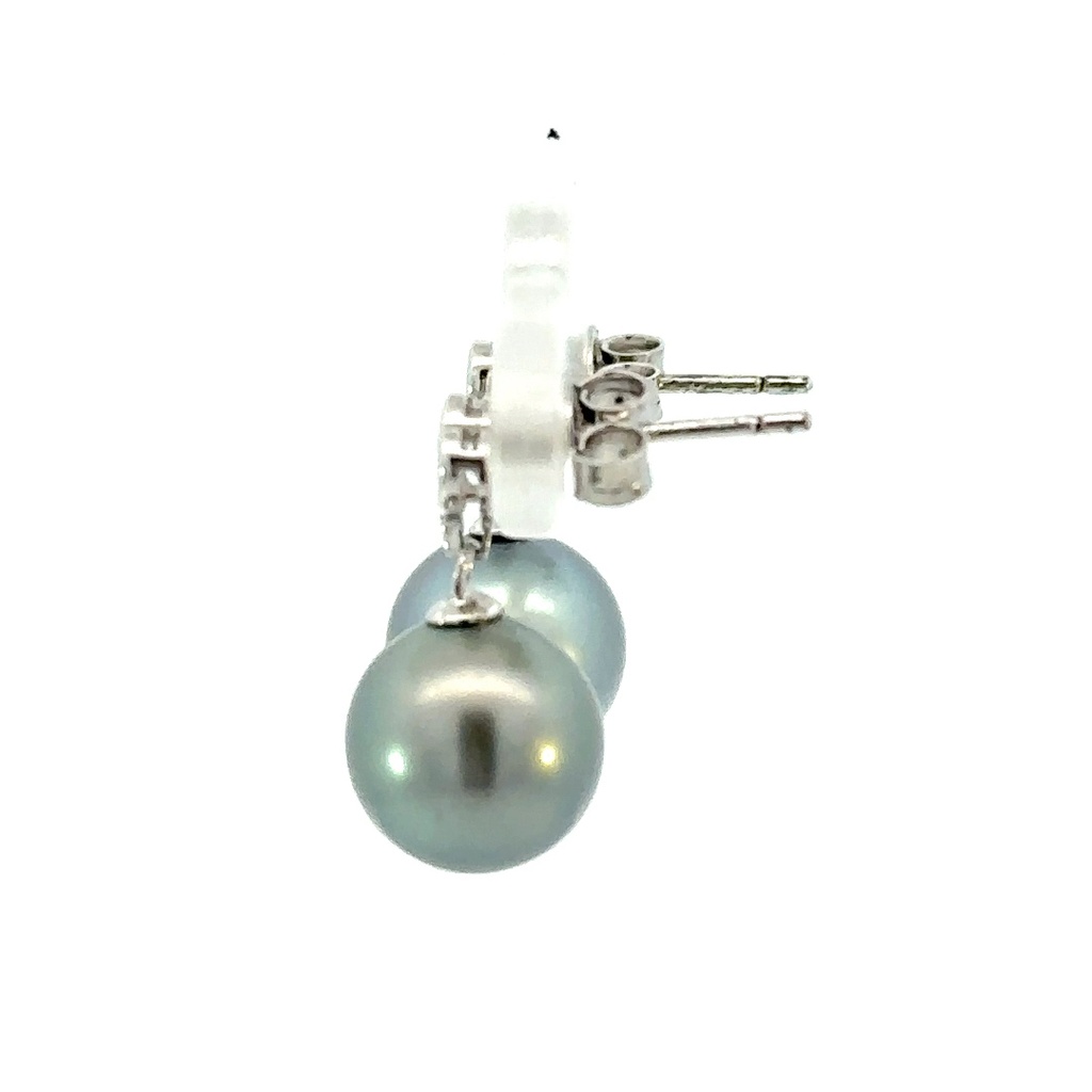 Tahitian pearl drop earrings on sterling silver heart stud