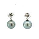 Tahitian pearl drop earrings on sterling silver heart stud