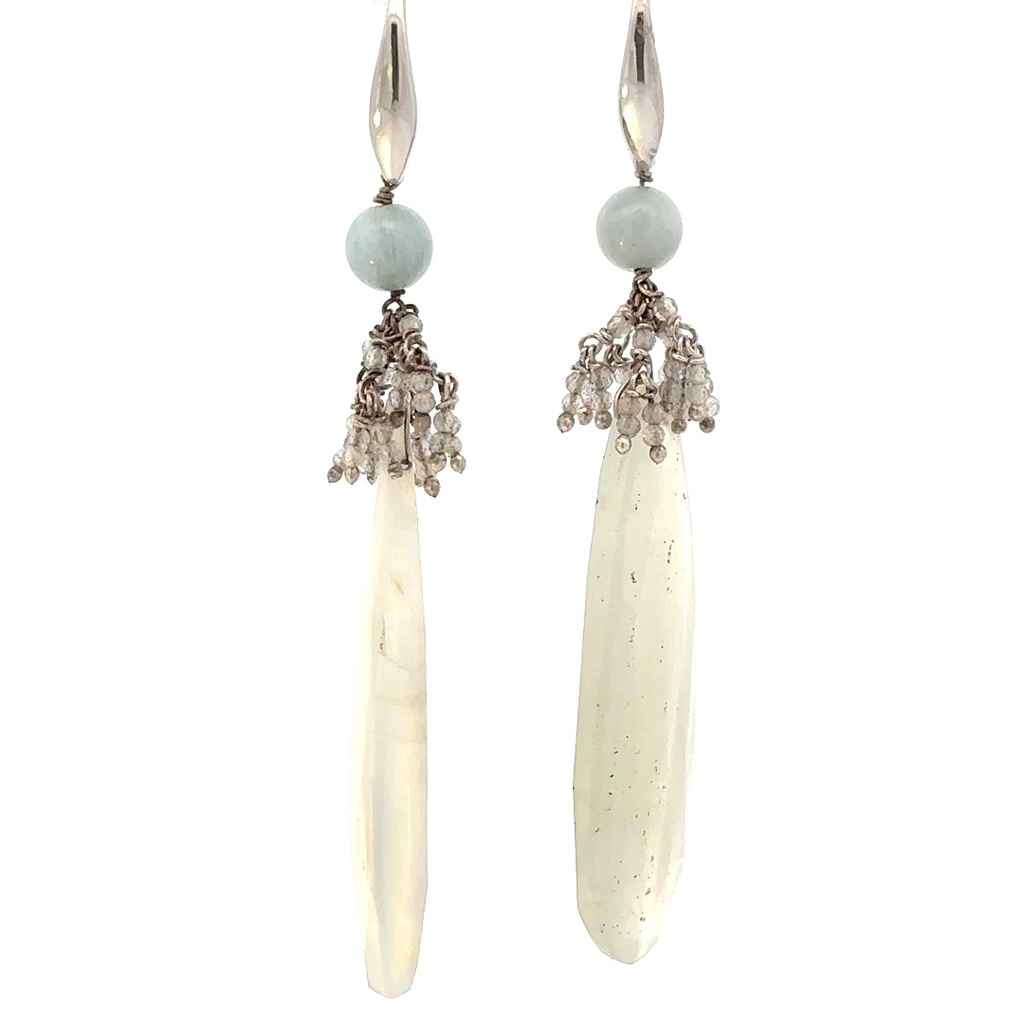 Sterling Silver Beryl Labradorite & Opal Earrings