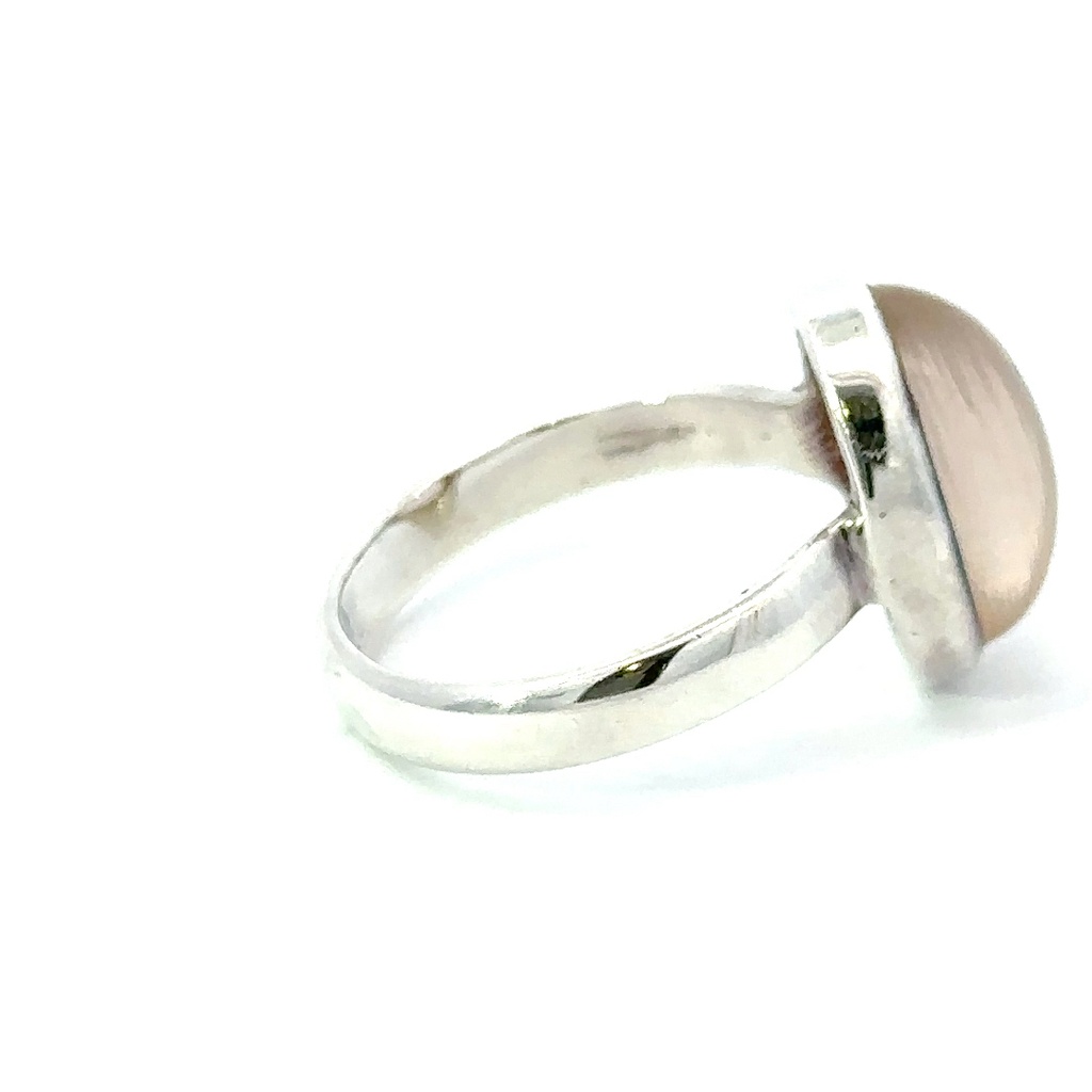 Rose quartz cabochon ring in sterling silver
