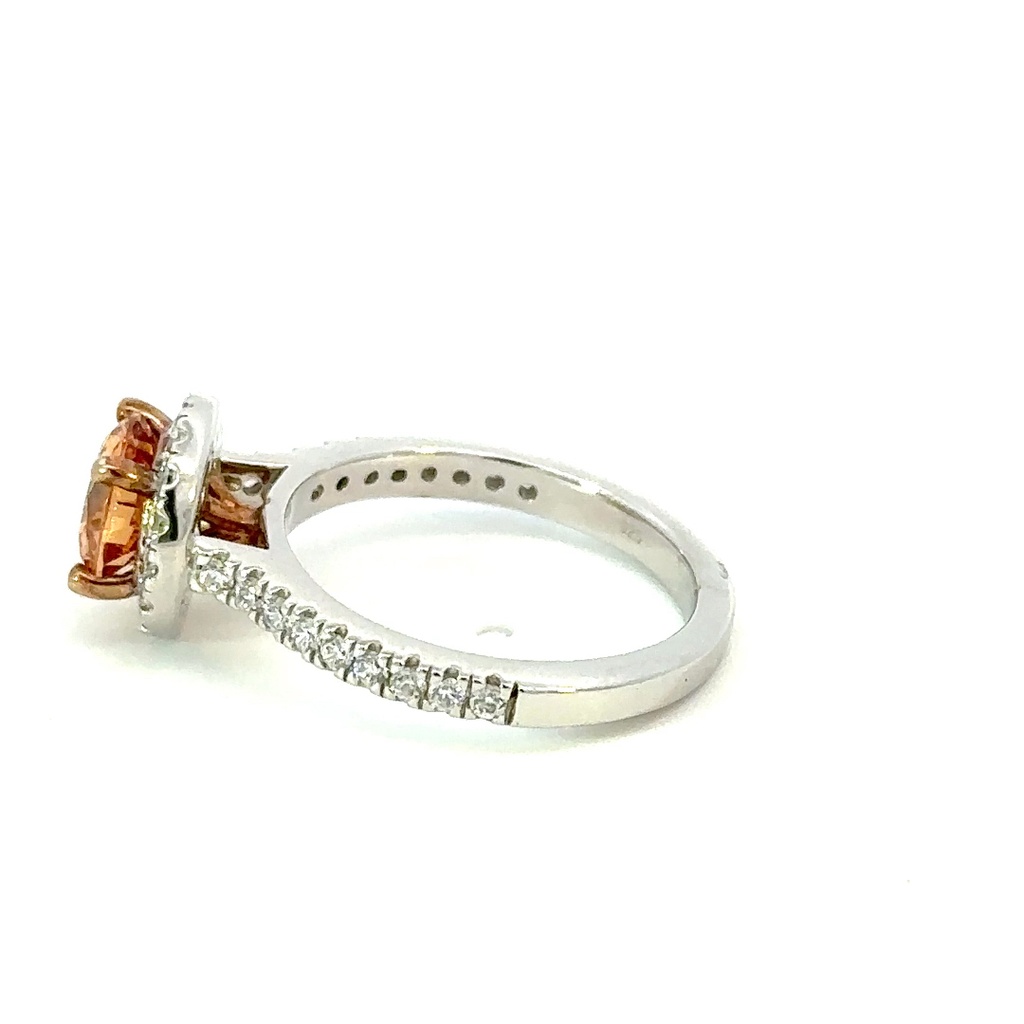Sterling silver cubic zirconia ring with apricot cz centre & cz halo