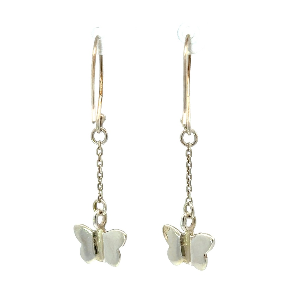 Butterfly drops on chain & shepherds hook earrings in sterling silver