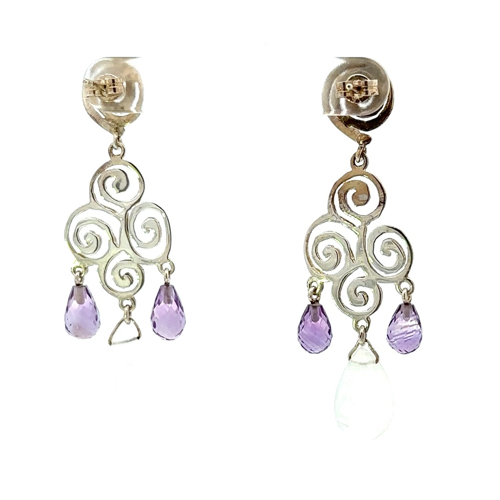 Amethyst and moonstone unique earrings in sterling silver