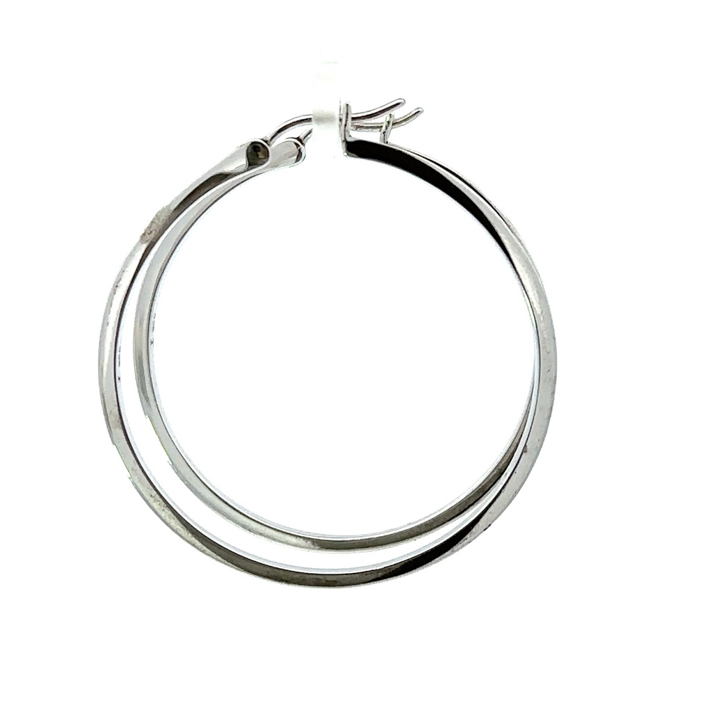Silver hoop earrings thin and large with a square profile