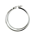 Silver hoop earrings thin and large with a square profile
