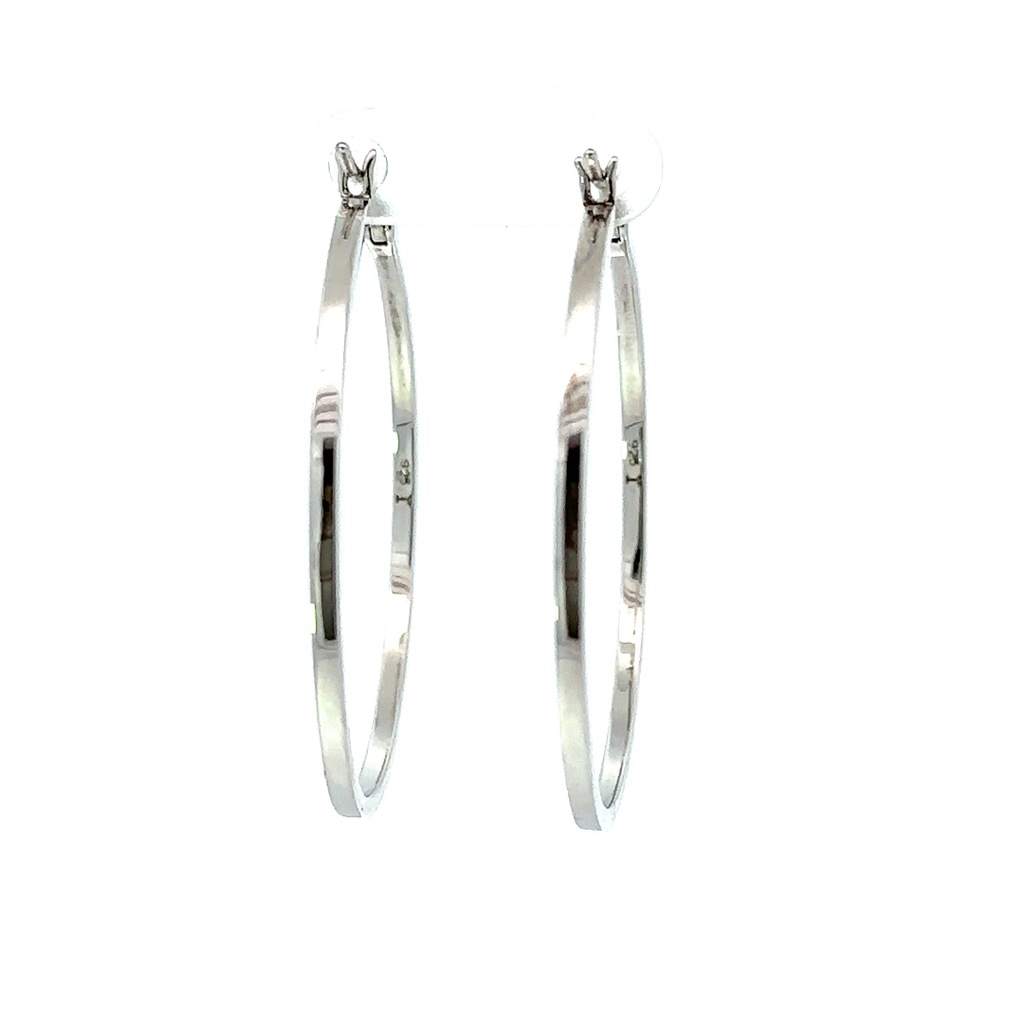 Silver hoop earrings thin and large with a square profile