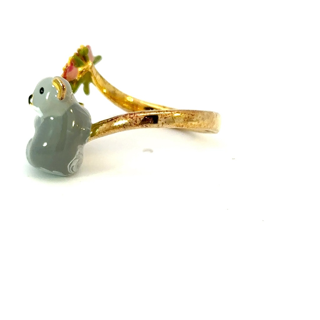 Koala, rosebud and faceted glass adjustable ring