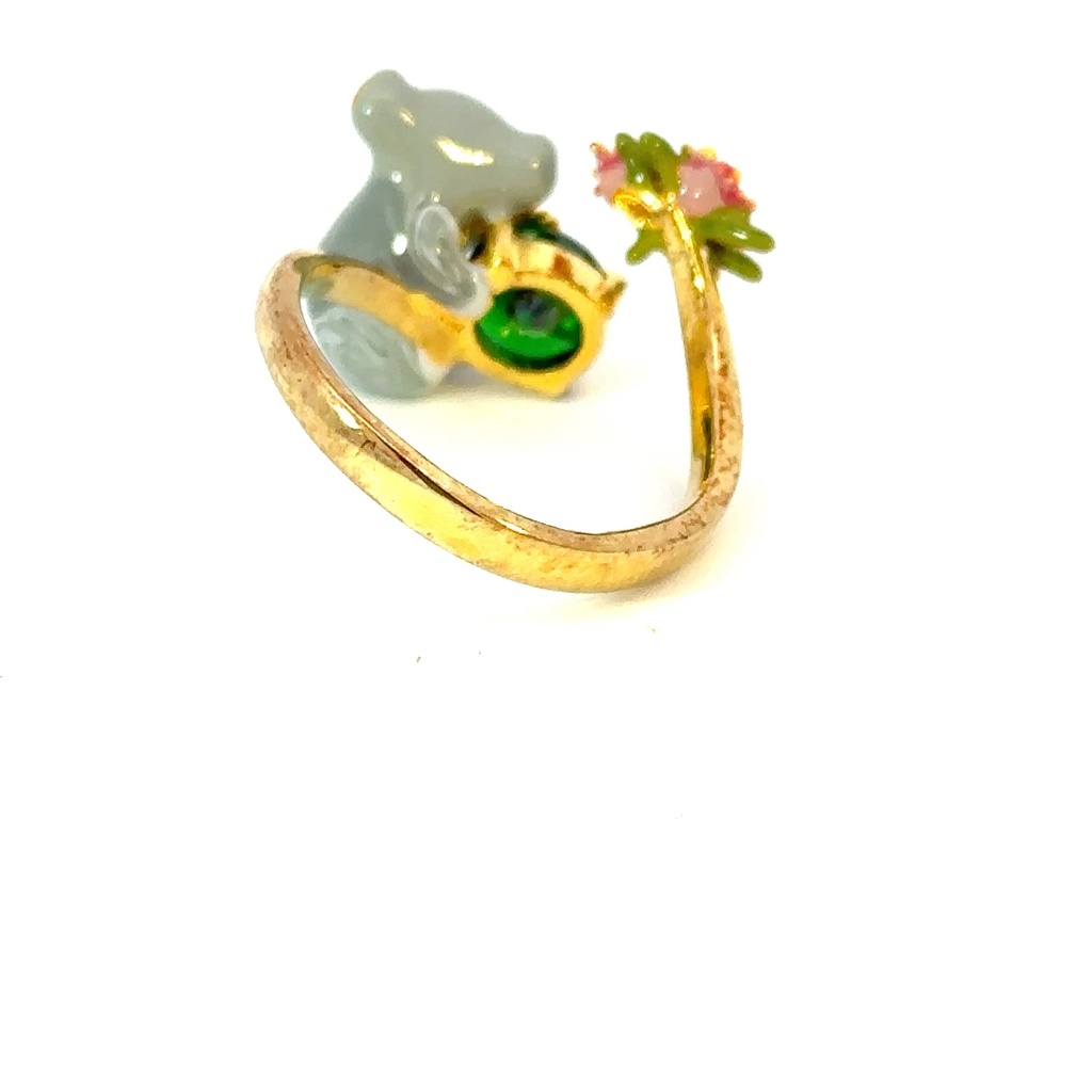 Koala, rosebud and faceted glass adjustable ring