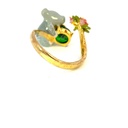 Koala, rosebud and faceted glass adjustable ring