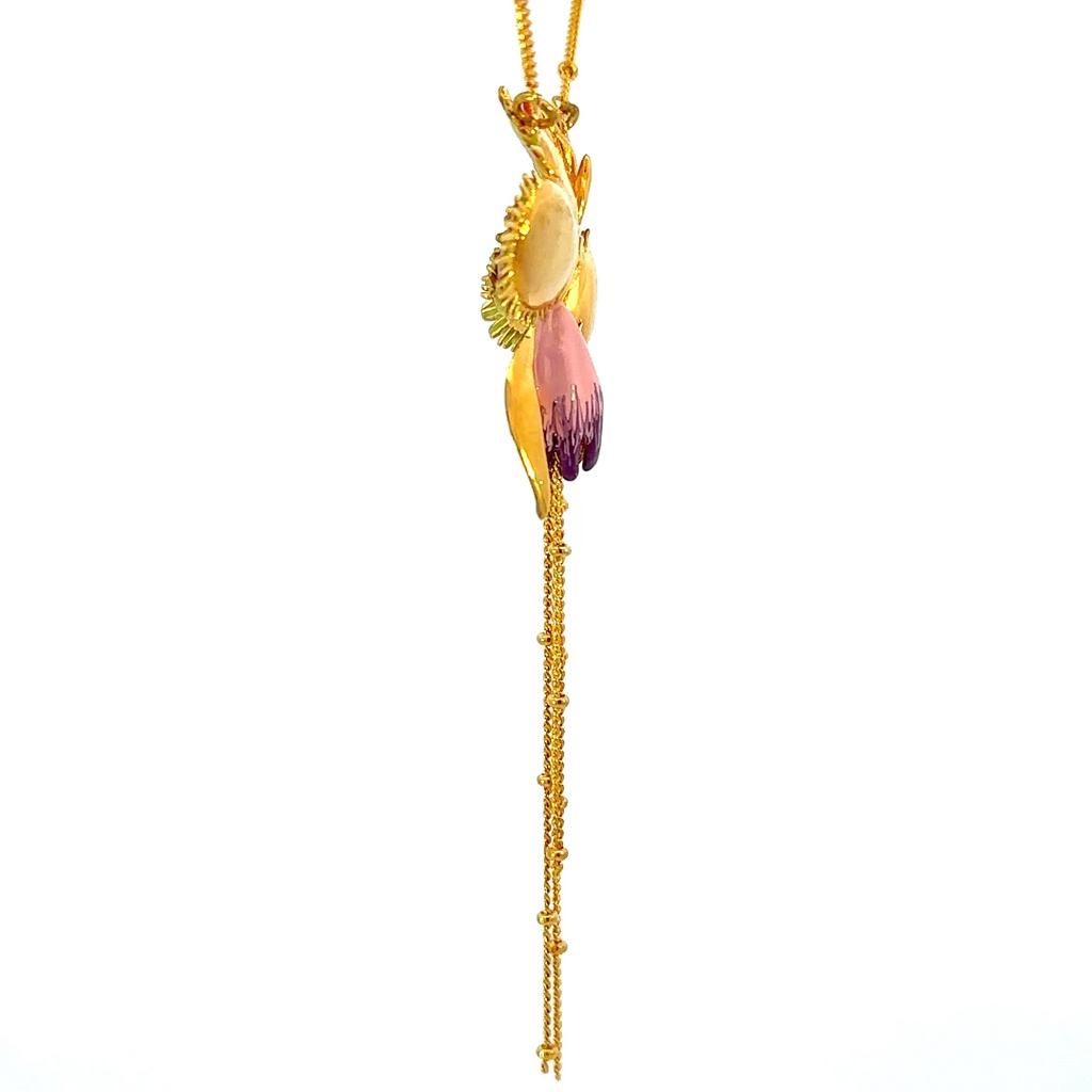 Tropical flowers & faceted crystal stone pendant necklace