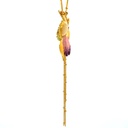 Tropical flowers & faceted crystal stone pendant necklace