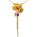 Tropical flowers & faceted crystal stone pendant necklace