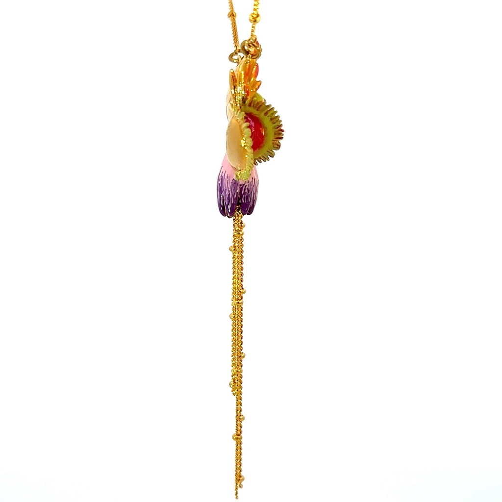 Tropical flowers & faceted crystal stone pendant necklace