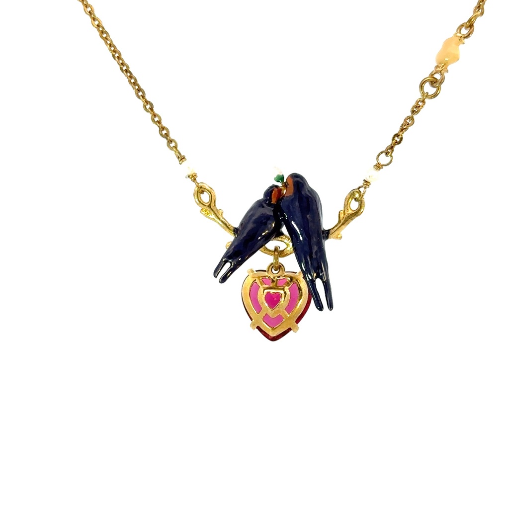 Swallows pendant necklace with heart