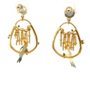 Duo of cockatiels and rosebud post earrings