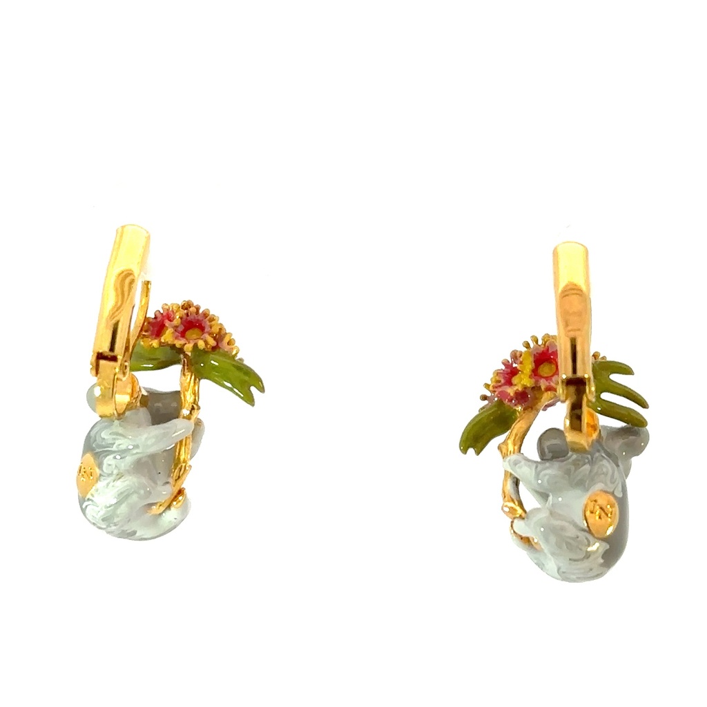 Duo of koalas & pink eucalyptus earrings