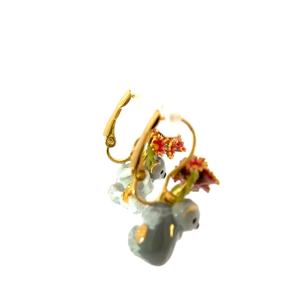 Duo of koalas & pink eucalyptus earrings