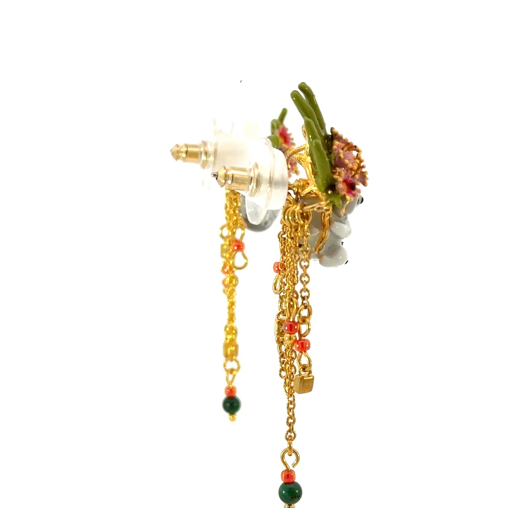 Duo of koalas, pink eucalyptus & malachite bead earrings