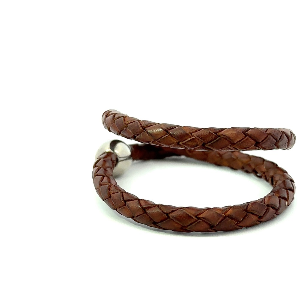 Mens leather wrap bracelet with stainless steel clasp