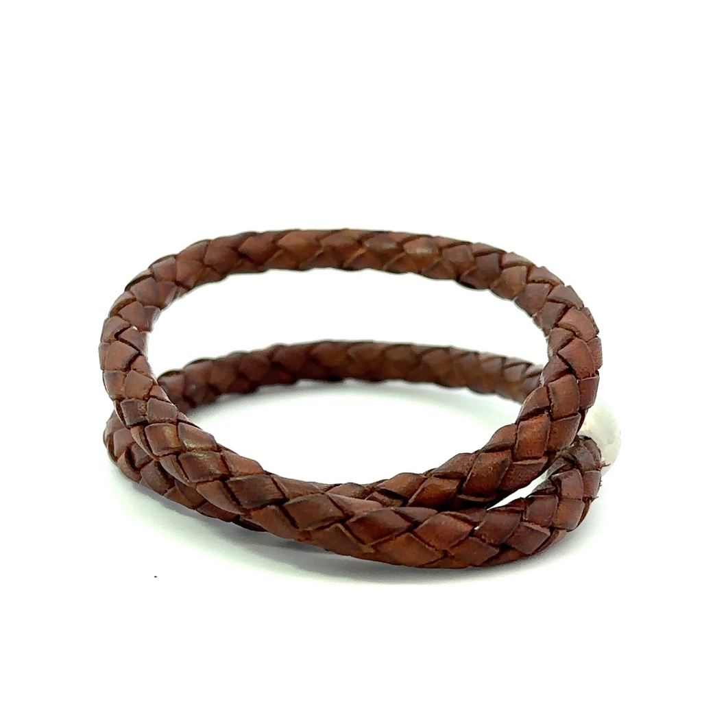Mens leather wrap bracelet with stainless steel clasp